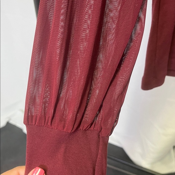 Sanctuary women’s maroon Fitted Long Sleeve turtleneck with sheer sleeves medium - Picture 2 of 5